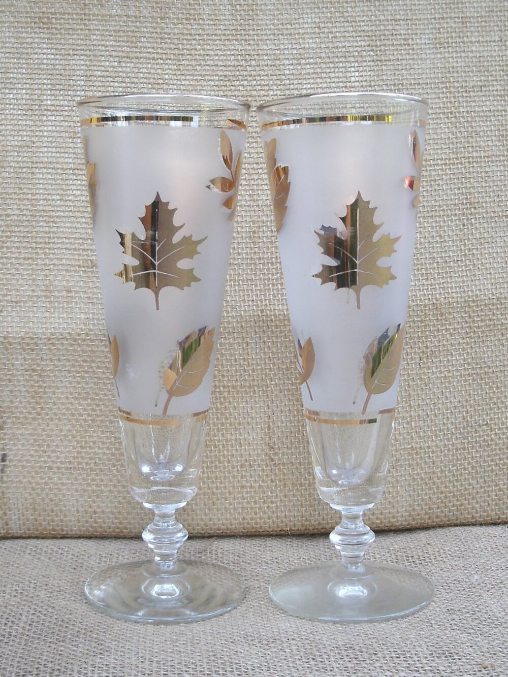 Vintage Libbey Golden Foliage Pilsner Glass Set of 2